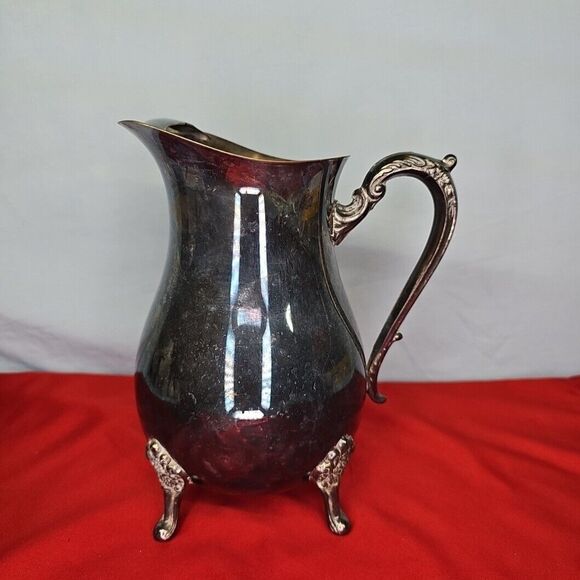 Leonard Silver Plated Water Pitcher 9''Tall Claw Footed w/Ice Guard VTG Patina - Picture 5 of 13
